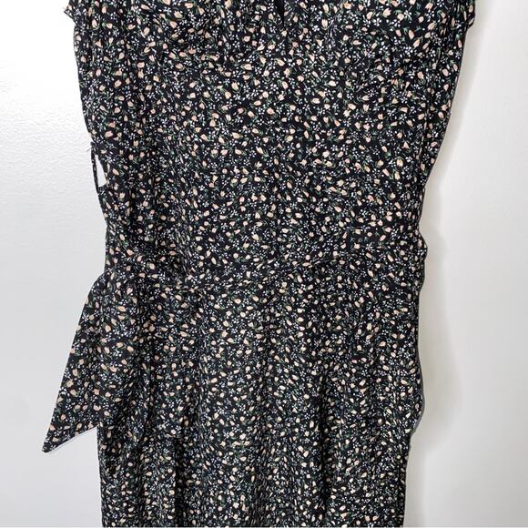 Lulus Fashion Find Black Ditsy Floral Print Ruffled Faux Wrap Midi Dress Medium - Picture 6 of 12